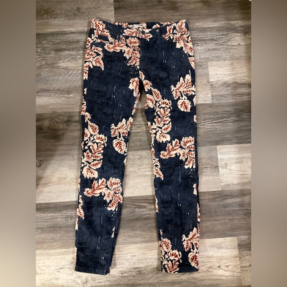 Free People Red and Blue Patterned  Artsy Corduroy Denim SZ31